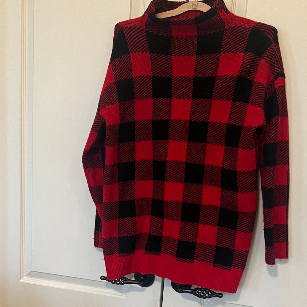 Loft Red and Black Checkered Sweater